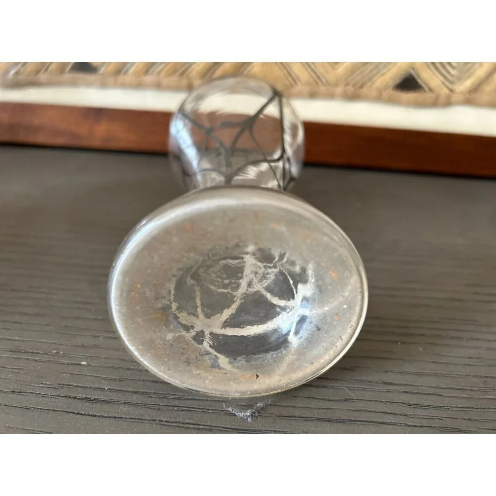 Handblown Art Glass Vase With Black & White Abstract Design - Elegant Decorative